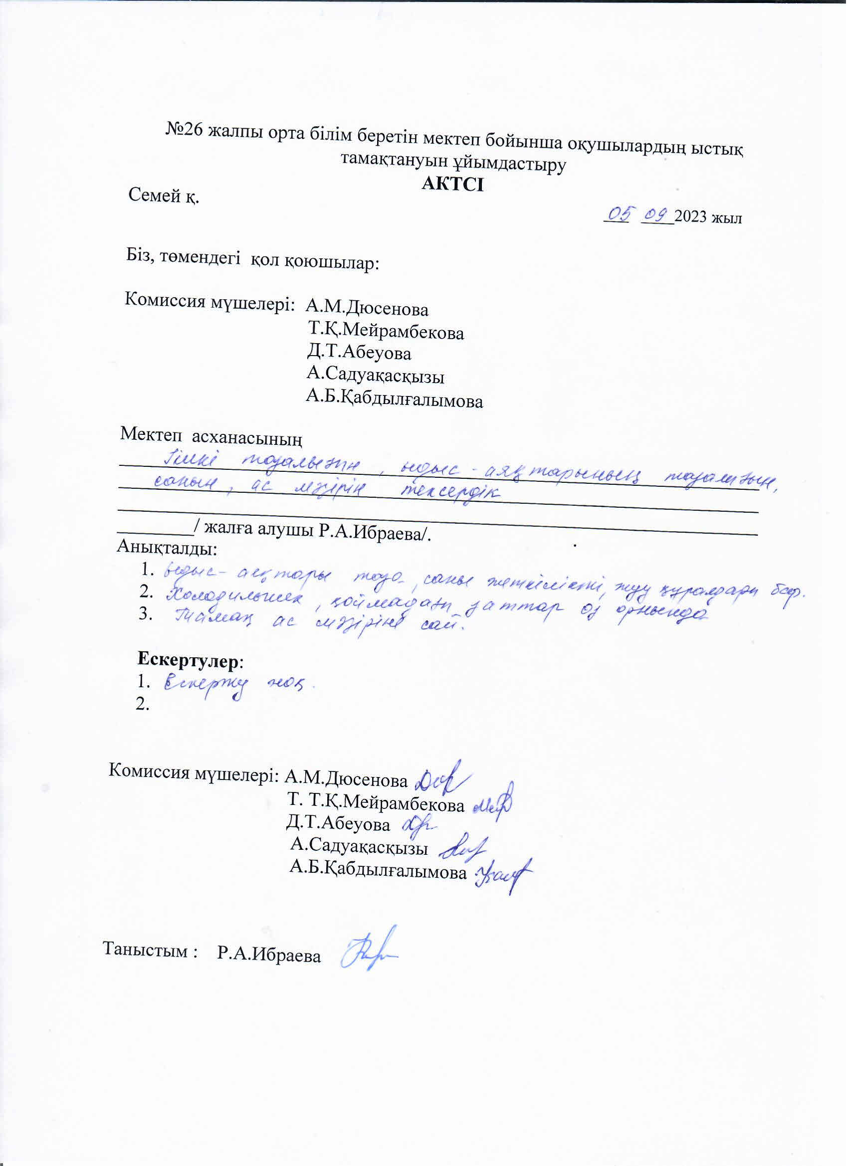 Ыстық тамақтануды ұйымдастыру актісі