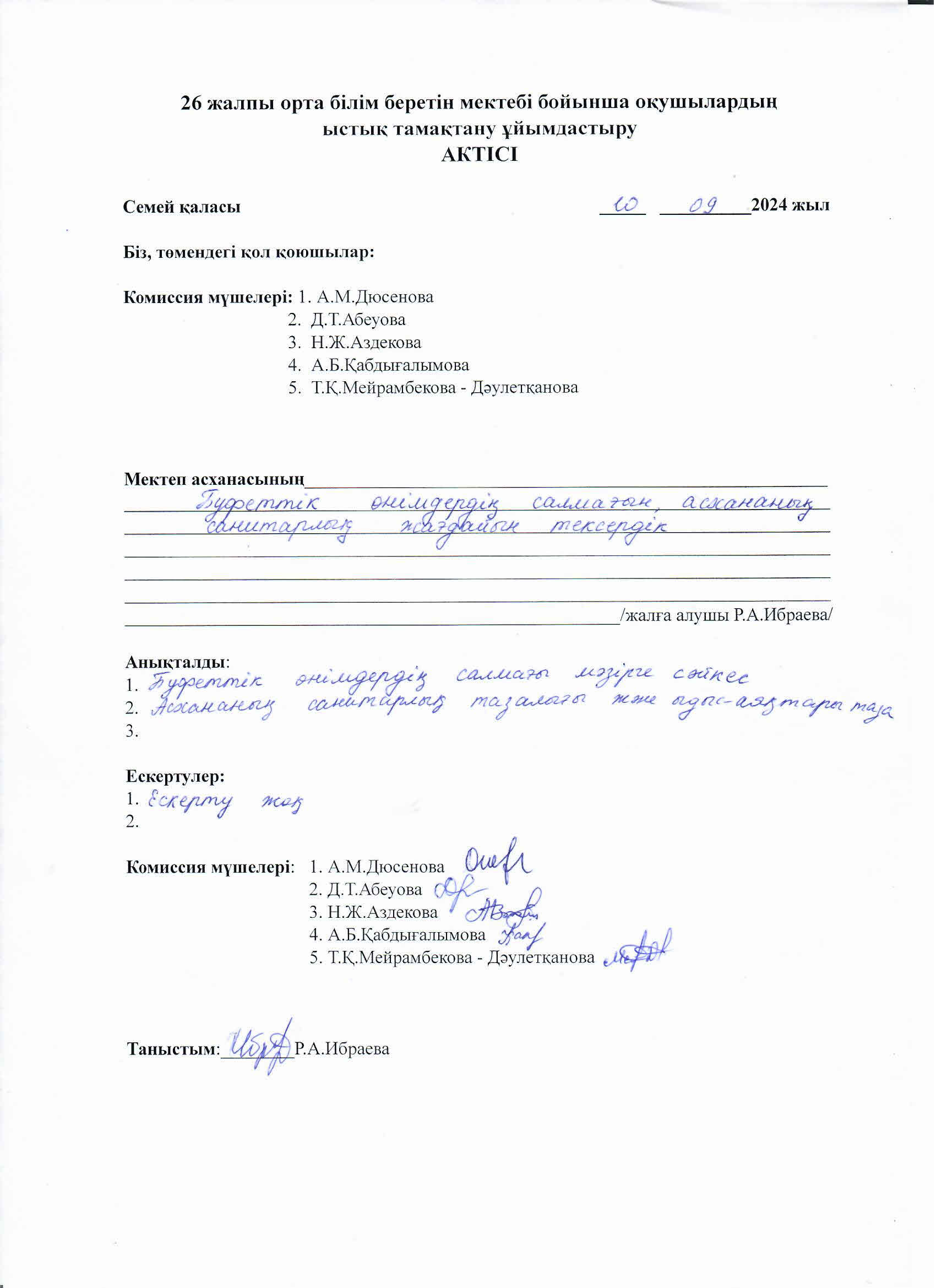 Акт проверки столовой